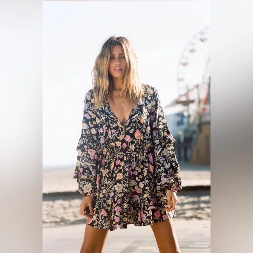 Spell Sayulita Frill Mini Dress Nightshade - Picture 6 of 8